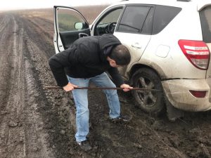 Getting out of mudd around Donetsk airport near the war zone in Eastern Ukraine in 2018.
